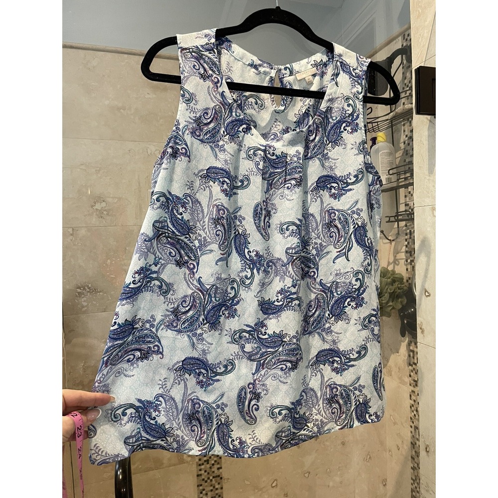 Talbots Women Blue Purple Paisley Sleeveless Blouse Medium Polyester Top